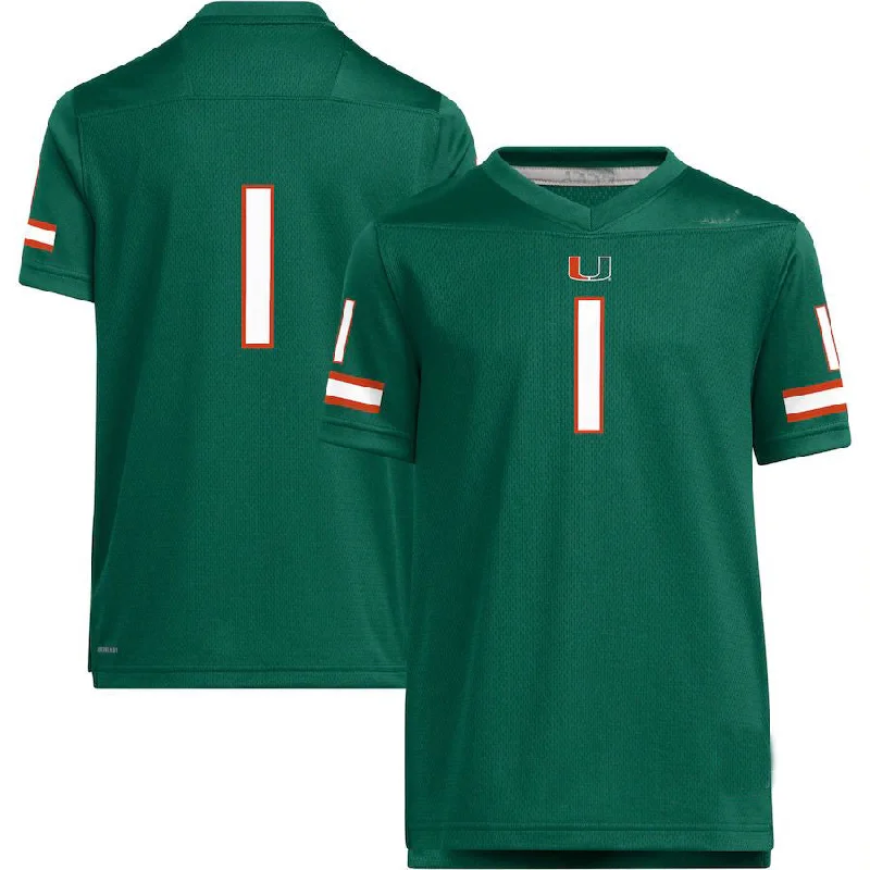 Charcoal Football Jersey-#1 M.Hurricanes  Team Replica Green Football Jersey Stitched American College Jerseys