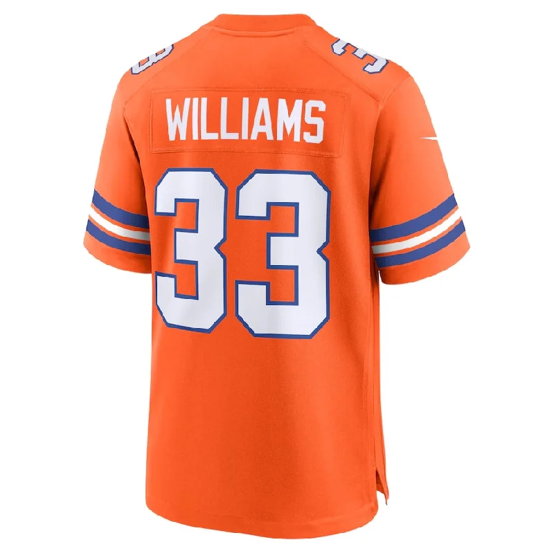 Football Sisterhood Jersey-D.Broncos #33 Javonte Williams Orange Mile High Collection 1977 Throwback Player Game Football Jerseys