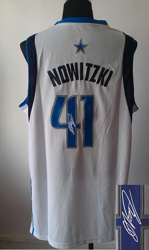 Breathable Basketball Jersey-Mavericks 41 Nowitzki White Signature Edition Basketball Jerseys