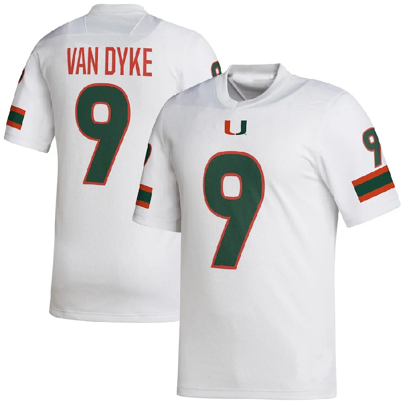 Game Worn Football Jersey-M.Hurricanes #9 Tyler Van Dyke NIL Replica White Football Jersey Stitched American College Jerseys