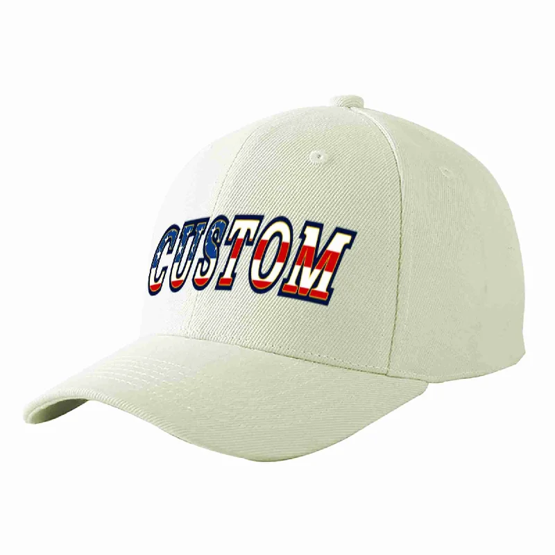 High Crown Baseball Cap-Custom Cream Vintage USA Flag-Gold Curved Eaves Sport Baseball Cap Design for Men/Women/Youth