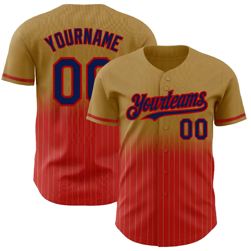 DIY Baseball Jersey-Custom Old Gold Pinstripe Navy-Red Authentic Fade Fashion Baseball Jersey