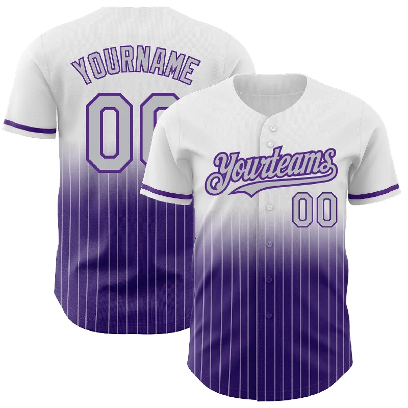 Official Baseball Jersey-Custom White Pinstripe Gray-Purple Authentic Fade Fashion Baseball Jersey