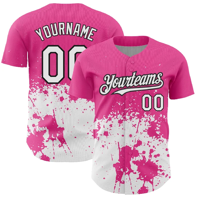 Training Baseball Jersey-Custom Pink White-Black 3D Pattern Design Abstract Splash Grunge Art Authentic Baseball Jersey