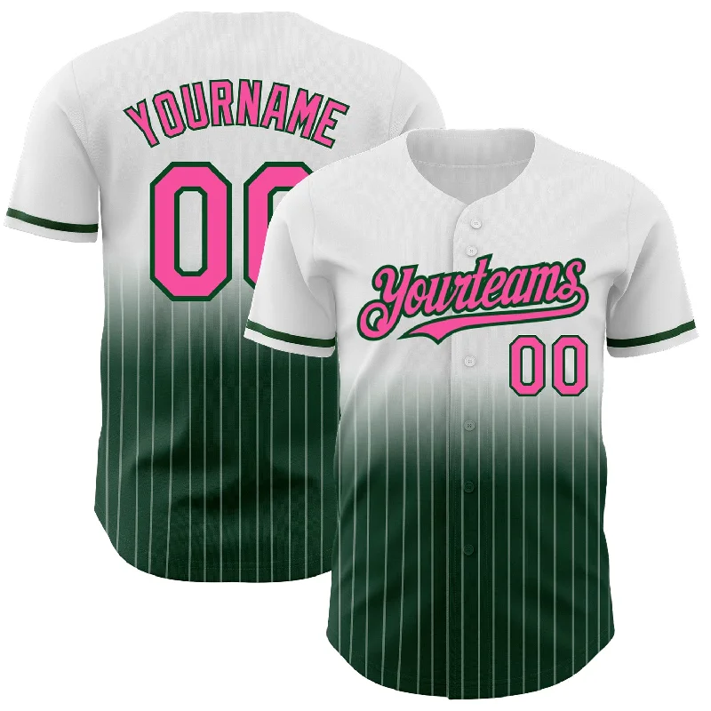 Stadium Baseball Jersey-Custom White Pinstripe Pink-Green Authentic Fade Fashion Baseball Jersey