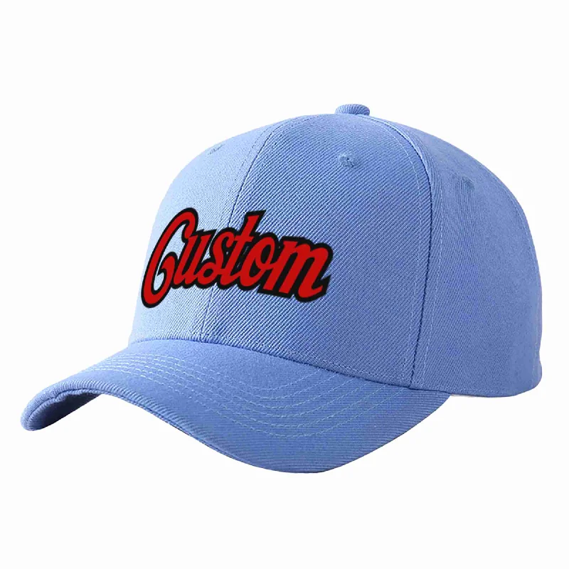 Street Dance Baseball Cap-Custom Sky Blue Red-Black Curved Eaves Sport Baseball Cap Design for Men/Women/Youth