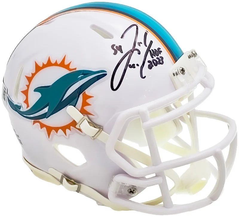 Matte Finish Rugby Helmet-Zach Thomas Autographed Miami Dolphins White Speed Mini Helmet "HOF 2023" Beckett BAS Witness Stock #215335