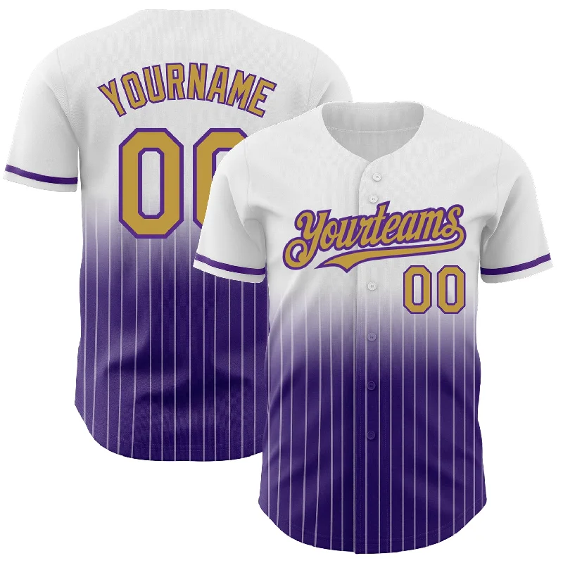 MLB Baseball Jersey-Custom White Pinstripe Old Gold-Purple Authentic Fade Fashion Baseball Jersey