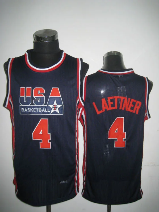 Name and Number Basketball Jersey-USA Basketball 1992 Dream Team 4 Christian Laettner Blue Basketball Jersey