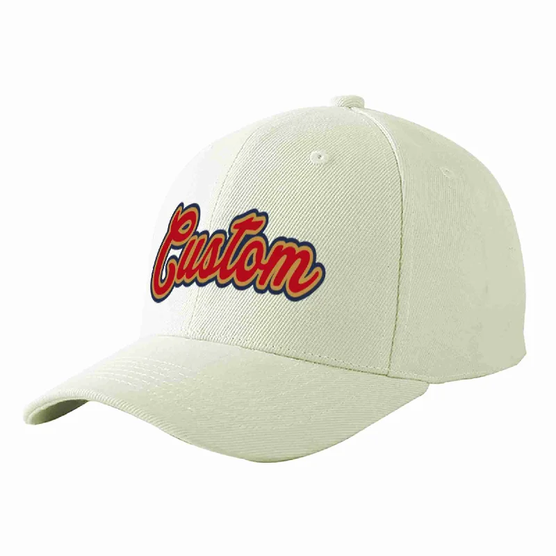 Resort Baseball Cap-Custom Cream Red-Old Gold Curved Eaves Sport Baseball Cap Design for Men/Women/Youth