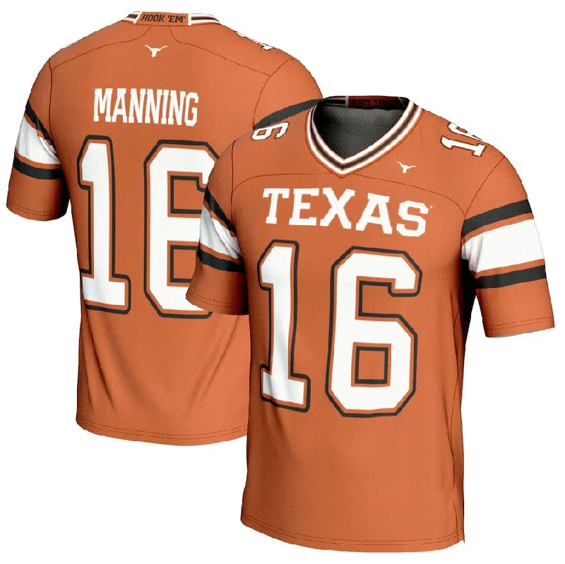 Solid Color Football Jersey-T.Longhorns #16 Arch Manning GameDay Greats NIL Player Football Jersey - Texas Orange American College Jerseys