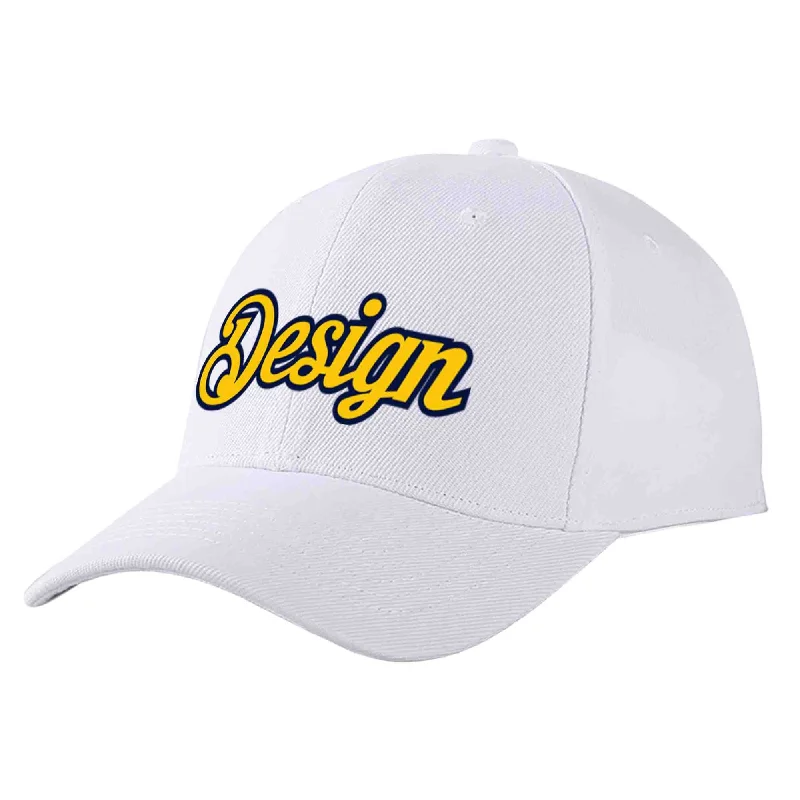 Movie-Themed Baseball Cap-Custom White Yellow-Navy Curved Eaves Sport Design Baseball Cap