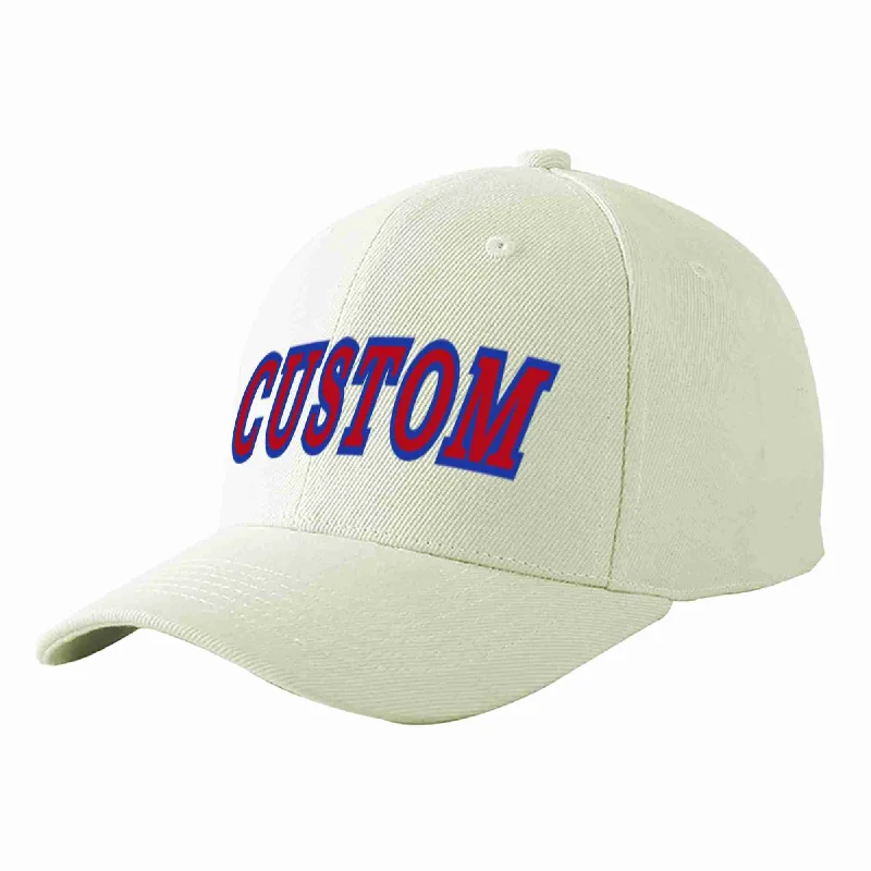 Distressed Baseball Cap-Custom Cream Red-Royal Curved Eaves Sport Baseball Cap Design for Men/Women/Youth