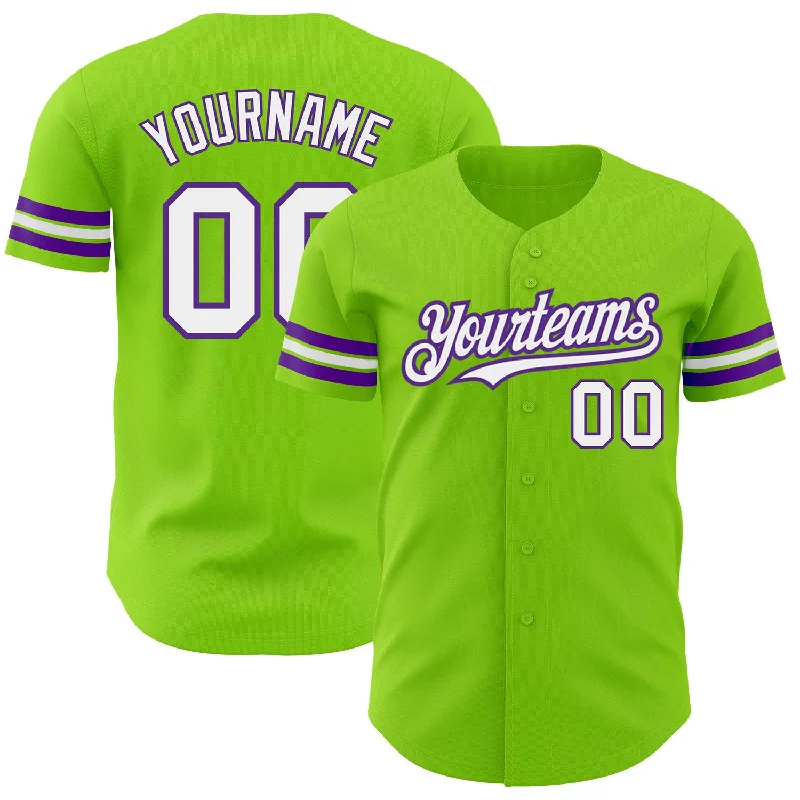 Major League Baseball Jersey-Custom Neon Green White-Purple Authentic Baseball Jersey