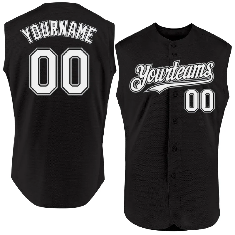 UV Protection Baseball Jersey-Custom Black White-Gray Authentic Sleeveless Baseball Jersey