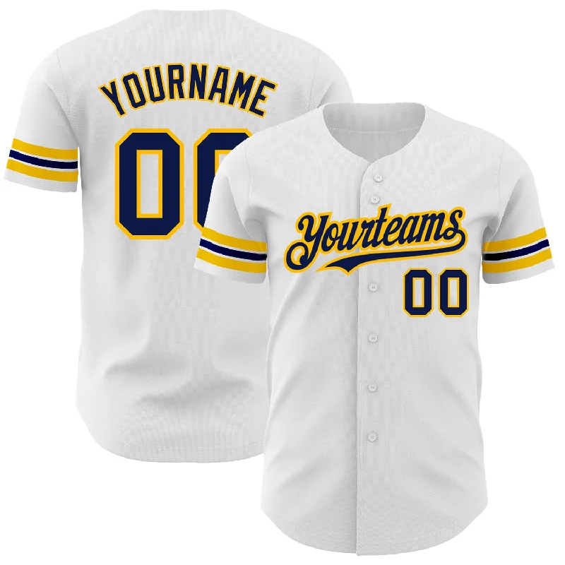 Away Game Baseball Jersey-Custom White Navy-Gold Authentic Baseball Jersey