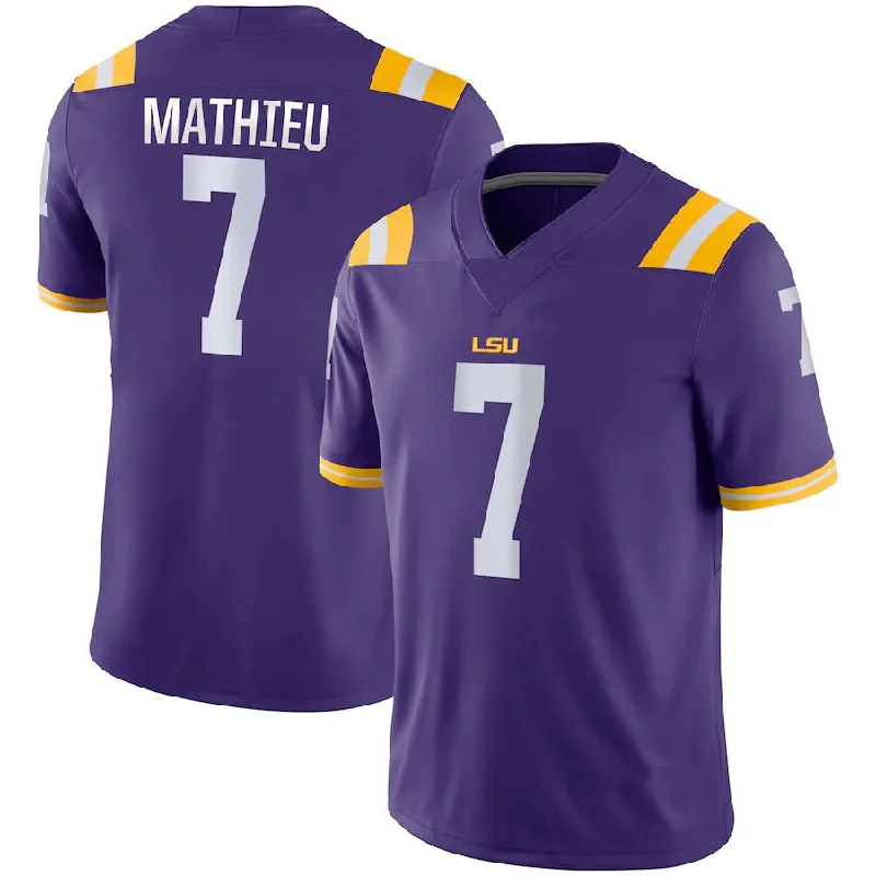 Muscle Fit Football Jersey-L.Tigers #7  Tyrann Mathieu Game Jersey  Purple Football Jersey Stitched American College Jerseys