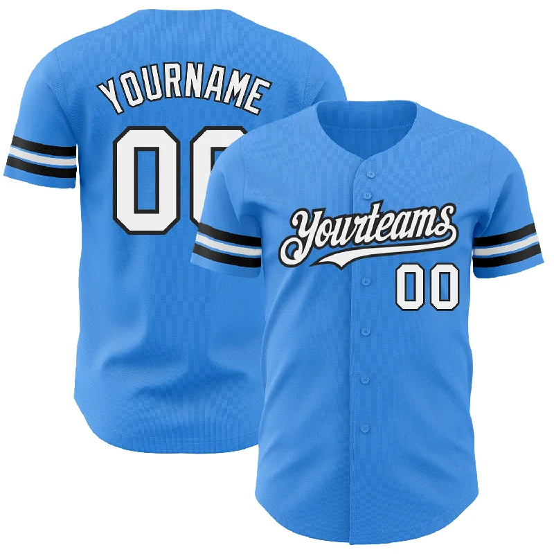 Authentic Baseball Jersey-Custom Electric Blue White-Black Authentic Baseball Jersey