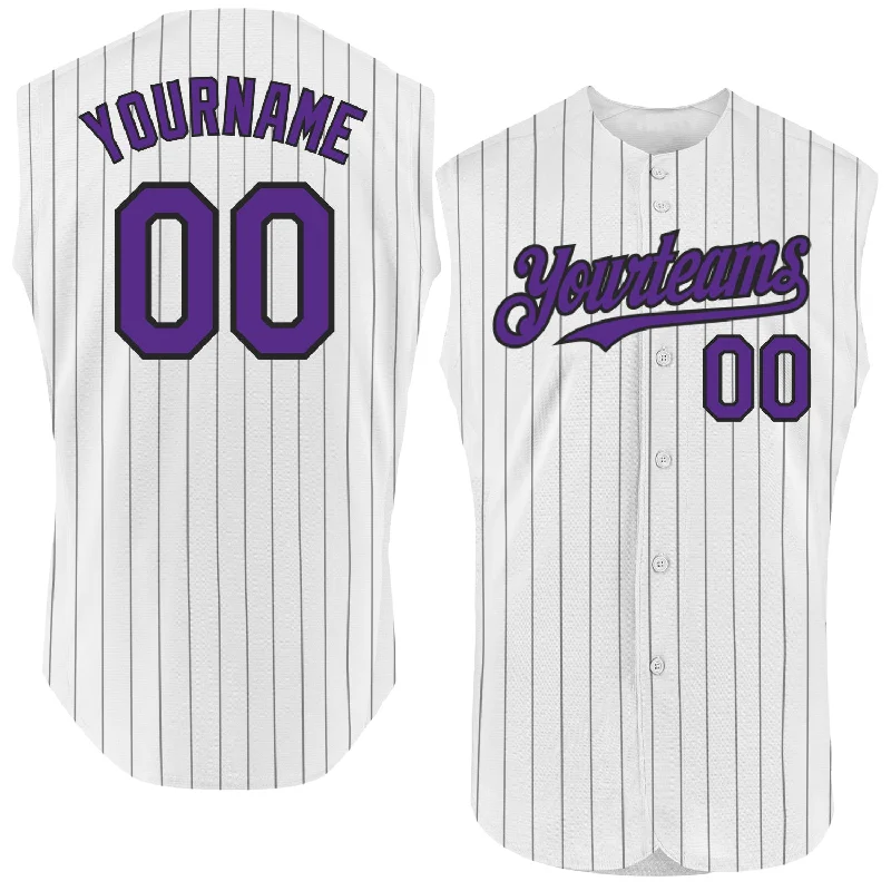 Game-Day Baseball Jersey-Custom White Black Pinstripe Purple Authentic Sleeveless Baseball Jersey