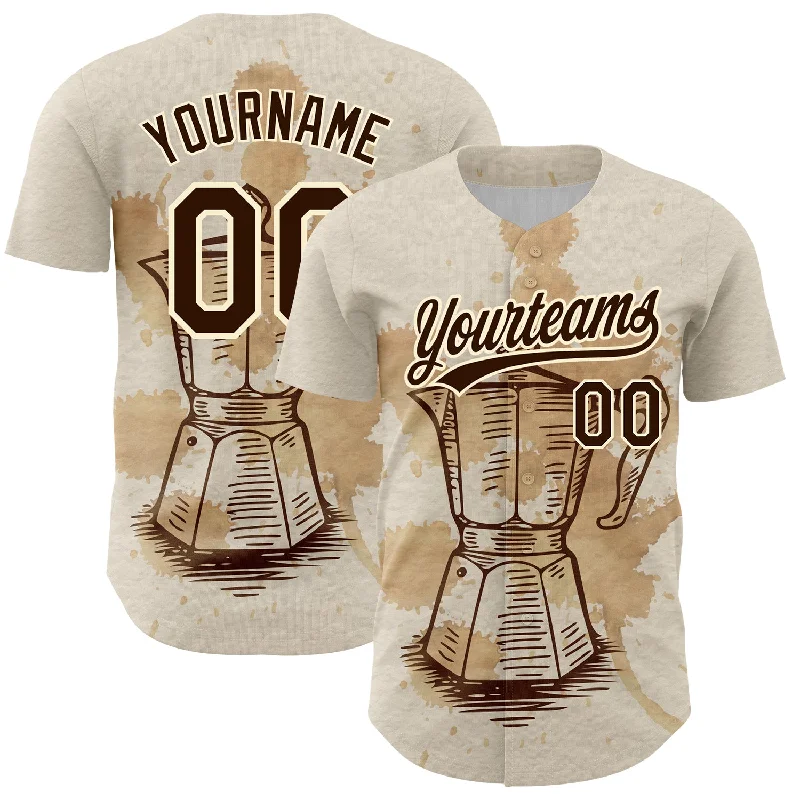 Logo Baseball Jersey-Custom Cream Brown 3D Pattern Design Vintage Coffee Maker Authentic Baseball Jersey