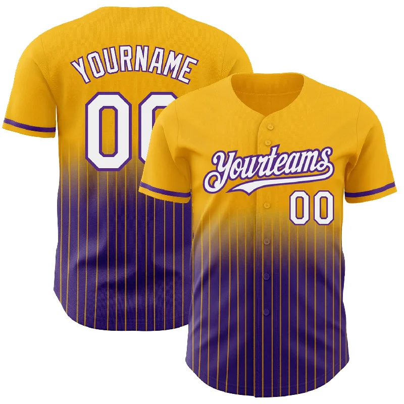 Baseball Camp Jersey-Custom Gold Pinstripe White-Purple Authentic Fade Fashion Baseball Jersey