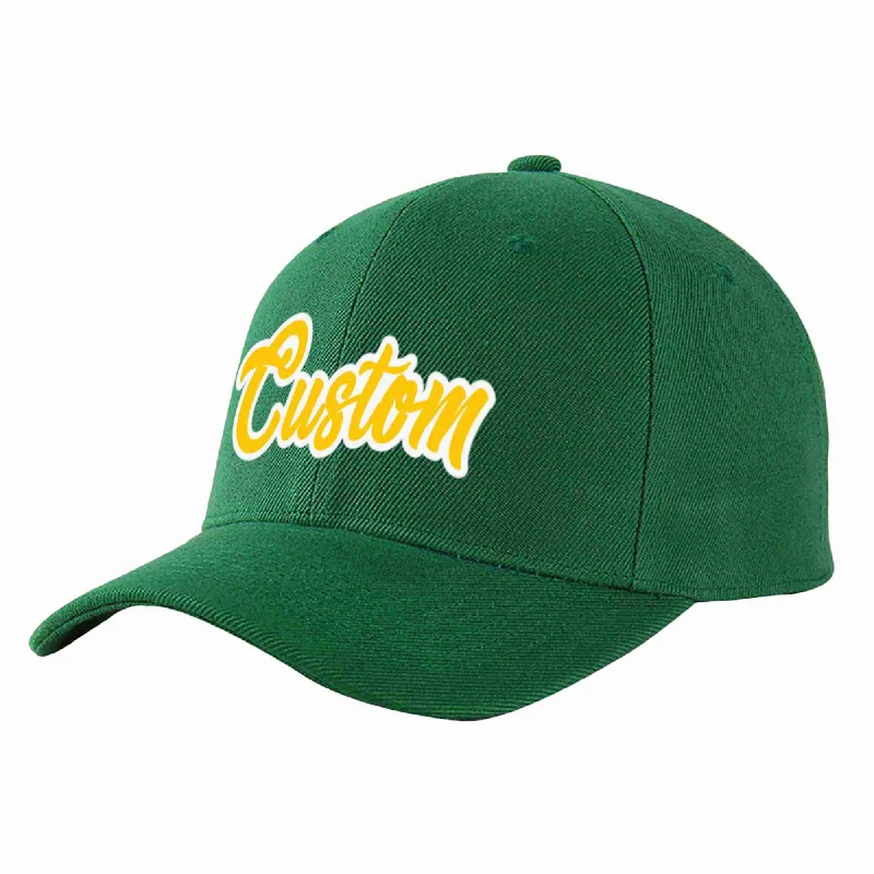 Urban Style Baseball Cap-Custom Green Gold-White Curved Eaves Sport Baseball Cap Design for Men/Women/Youth