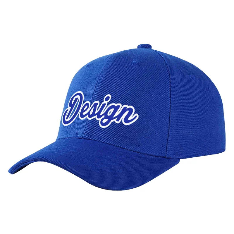 Backpacking Baseball Cap-Custom Royal Royal-White Curved Eaves Sport Design Baseball Cap