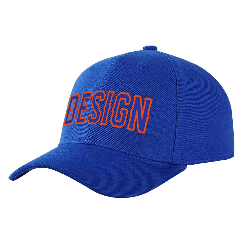 Structured Baseball Cap-Custom Royal Royal-Orange Curved Eaves Sport Design Baseball Cap