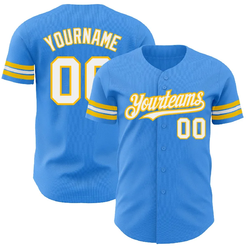 Supporter Baseball Jersey-Custom Electric Blue White-Gold Authentic Baseball Jersey