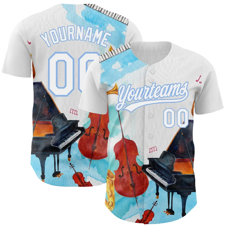 Baseball School Jersey-Custom White Light Blue 3D Pattern Design Music Festival Authentic Baseball Jersey