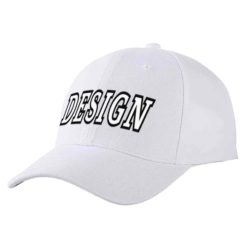 Fan Baseball Cap-Custom White White-Black Curved Eaves Sport Design Baseball Cap