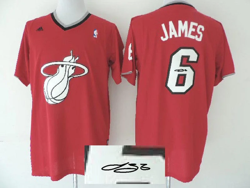 Pink Basketball Jersey-Heat 6 James Red Signature Basketball Jerseys