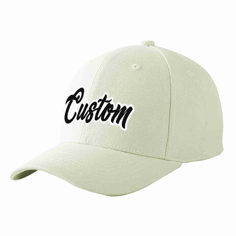 Rugby Baseball Cap-Custom Cream Black-White Curved Eaves Sport Baseball Cap Design for Men/Women/Youth