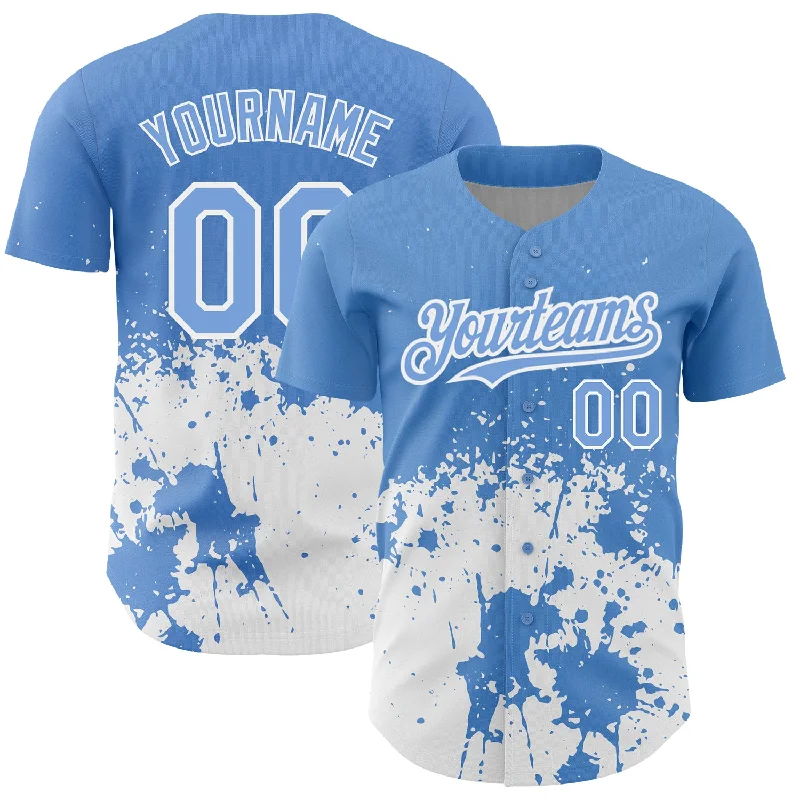 Casual Baseball Jersey-Custom Light Blue White 3D Pattern Design Abstract Splash Grunge Art Authentic Baseball Jersey