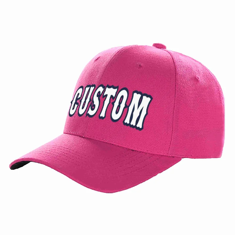 Retro Baseball Cap-Custom Rose Red White-Navy Curved Eaves Sport Baseball Cap Design for Men/Women/Youth