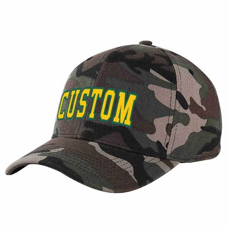 Moisture Wicking Baseball Cap-Custom Camo Gold-Kelly Green Curved Eaves Sport Baseball Cap Design for Men/Women/Youth