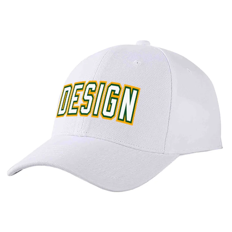 Unisex Baseball Cap-Custom White White-Kelly Green Curved Eaves Sport Design Baseball Cap