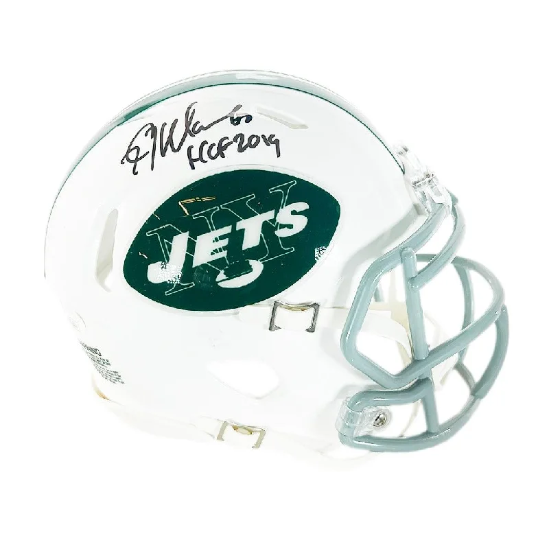 Junior Rugby Helmet-Kevin Mawae Signed HOF 2019 Inscription New York Jets Throwback 1965-77 Speed Mini Football Helmet (JSA)