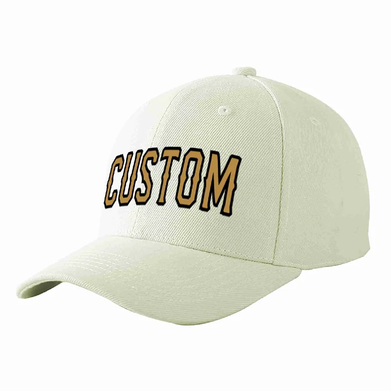 Kids Baseball Cap-Custom Cream Old Gold-Black Curved Eaves Sport Baseball Cap Design for Men/Women/Youth