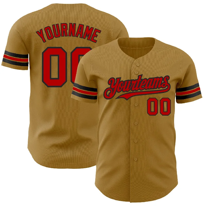 Fashion Baseball Jersey-Custom Old Gold Red-Black Authentic Baseball Jersey