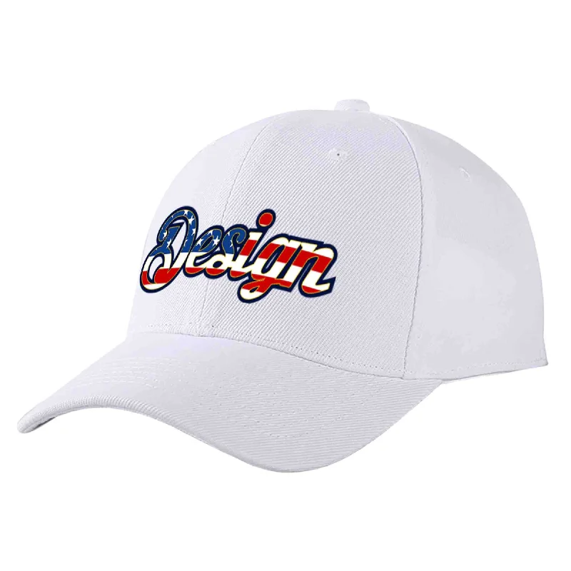 Embroidered Baseball Cap-Custom White Vintage USA Flag-Gold Curved Eaves Sport Design Baseball Cap