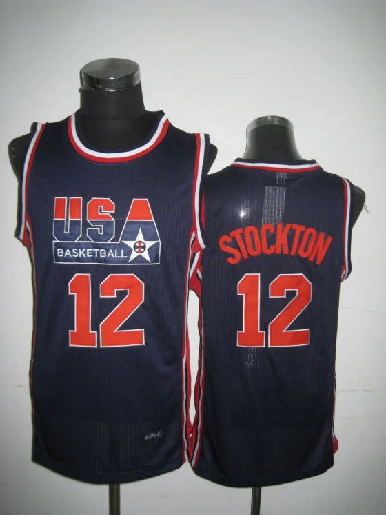 Logo Basketball Jersey-USA Basketball 1992 Dream Team 12 John Stockton Blue Basketball Jersey