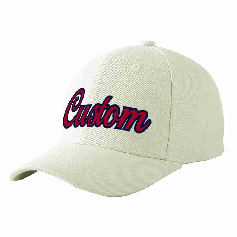 Structured Baseball Cap-Custom Cream Red-Navy Curved Eaves Sport Baseball Cap Design for Men/Women/Youth