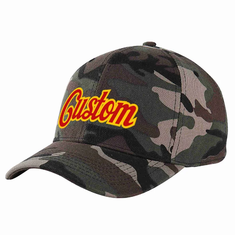 Classic Snapback Baseball Cap-Custom Camo Red-Yellow Curved Eaves Sport Baseball Cap Design for Men/Women/Youth