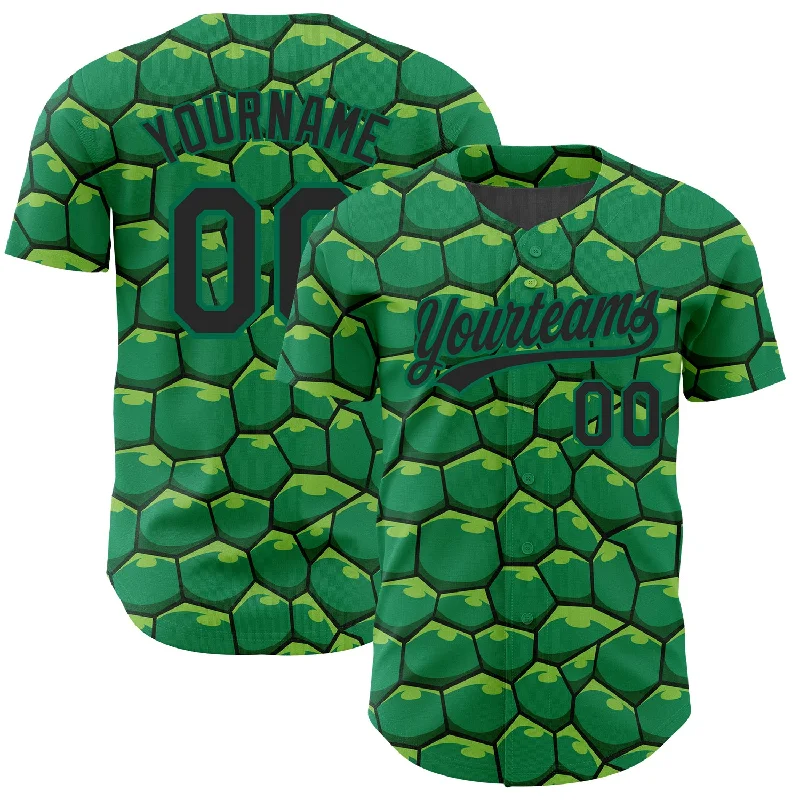 Charcoal Baseball Jersey-Custom Kelly Green Black 3D Pattern Design Turtle Shell Authentic Baseball Jersey