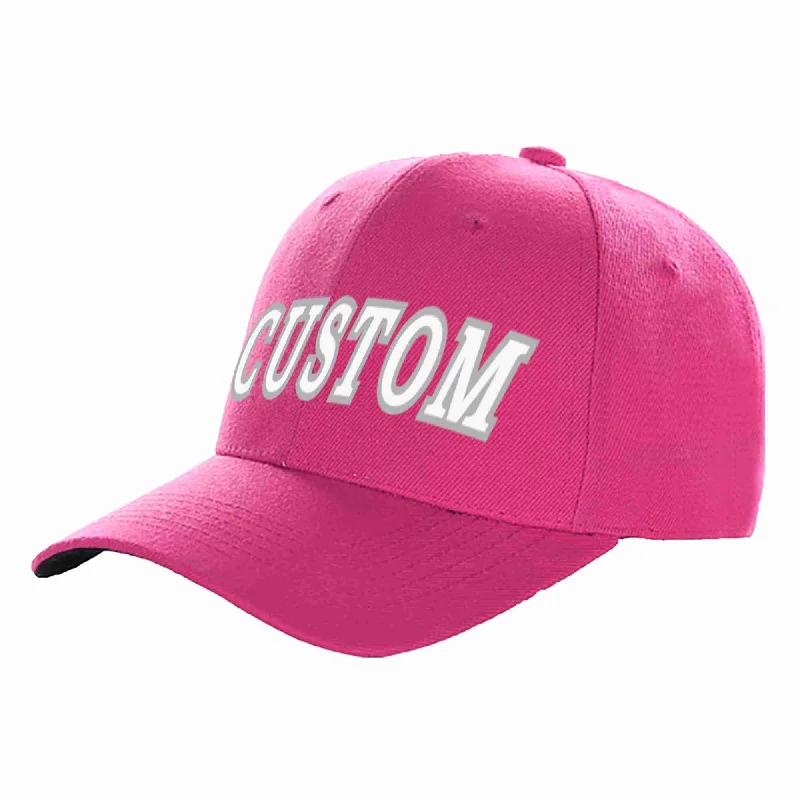 Christmas Baseball Cap-Custom Rose Red White-Gray Curved Eaves Sport Baseball Cap Design for Men/Women/Youth