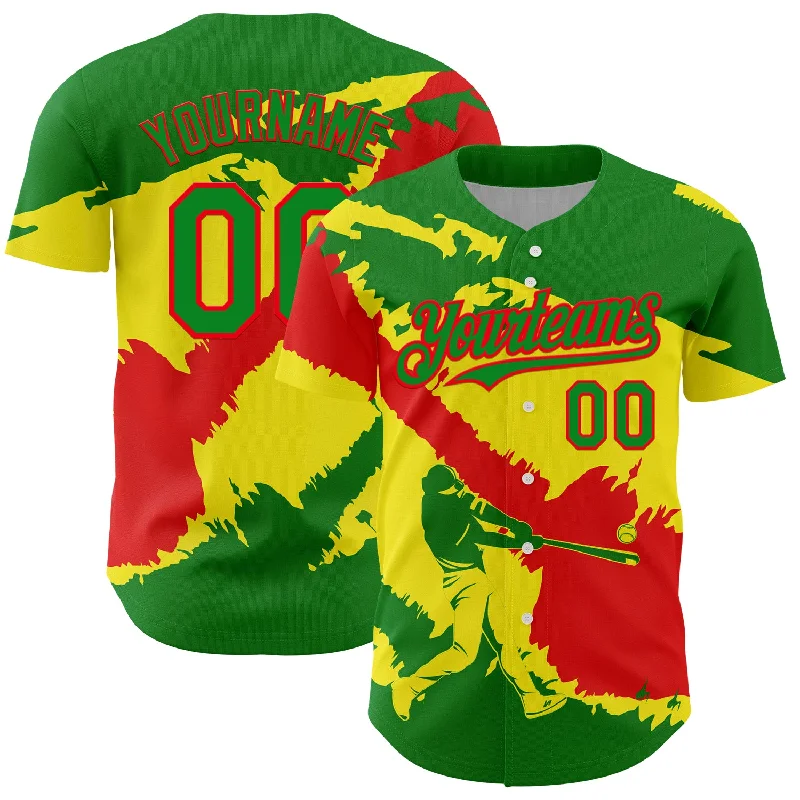 Reflective Baseball Jersey-Custom Grass Green Fire Red-Light Yellow 3D Bolivia Bolivian Flag Authentic Baseball Jersey