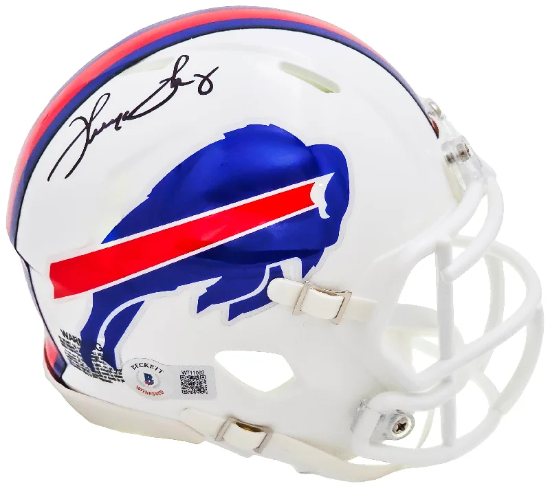 Street Style Rugby Helmet-Thurman Thomas Autographed Buffalo Bills White Speed Mini Helmet Beckett BAS Witness Stock #220470