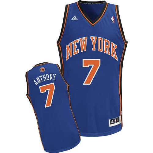 Birthday Basketball Jersey-Knicks 7 Anthony Blue New Revolution 30 Basketball Jerseys(V Neck)