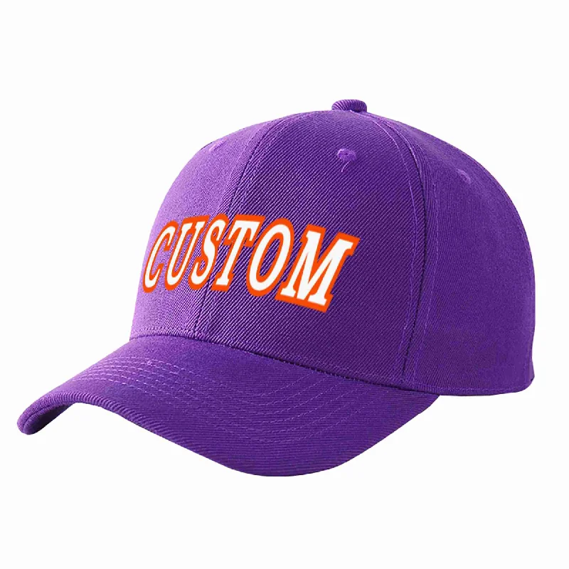 Classic Baseball Cap-Custom Purple White-Orange Curved Eaves Sport Baseball Cap Design for Men/Women/Youth